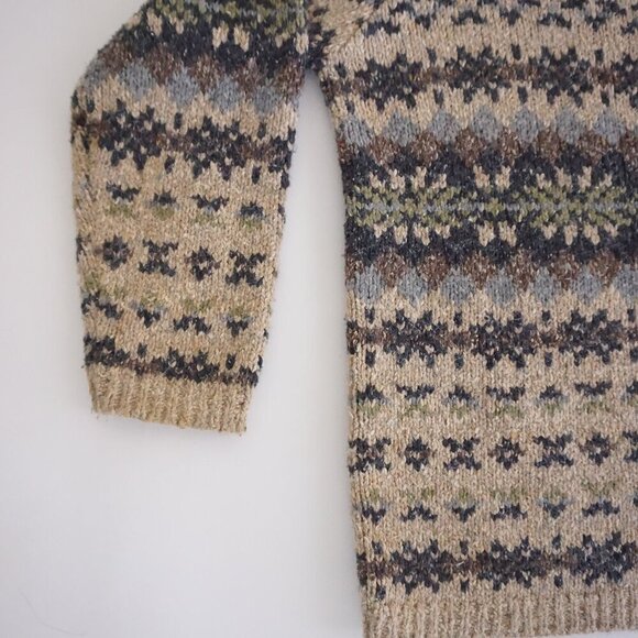 Vintage Craft & Barrel Taupe Knit w Navy Grandmac11% Wool Cardigan Sweater 1X - Picture 9 of 10